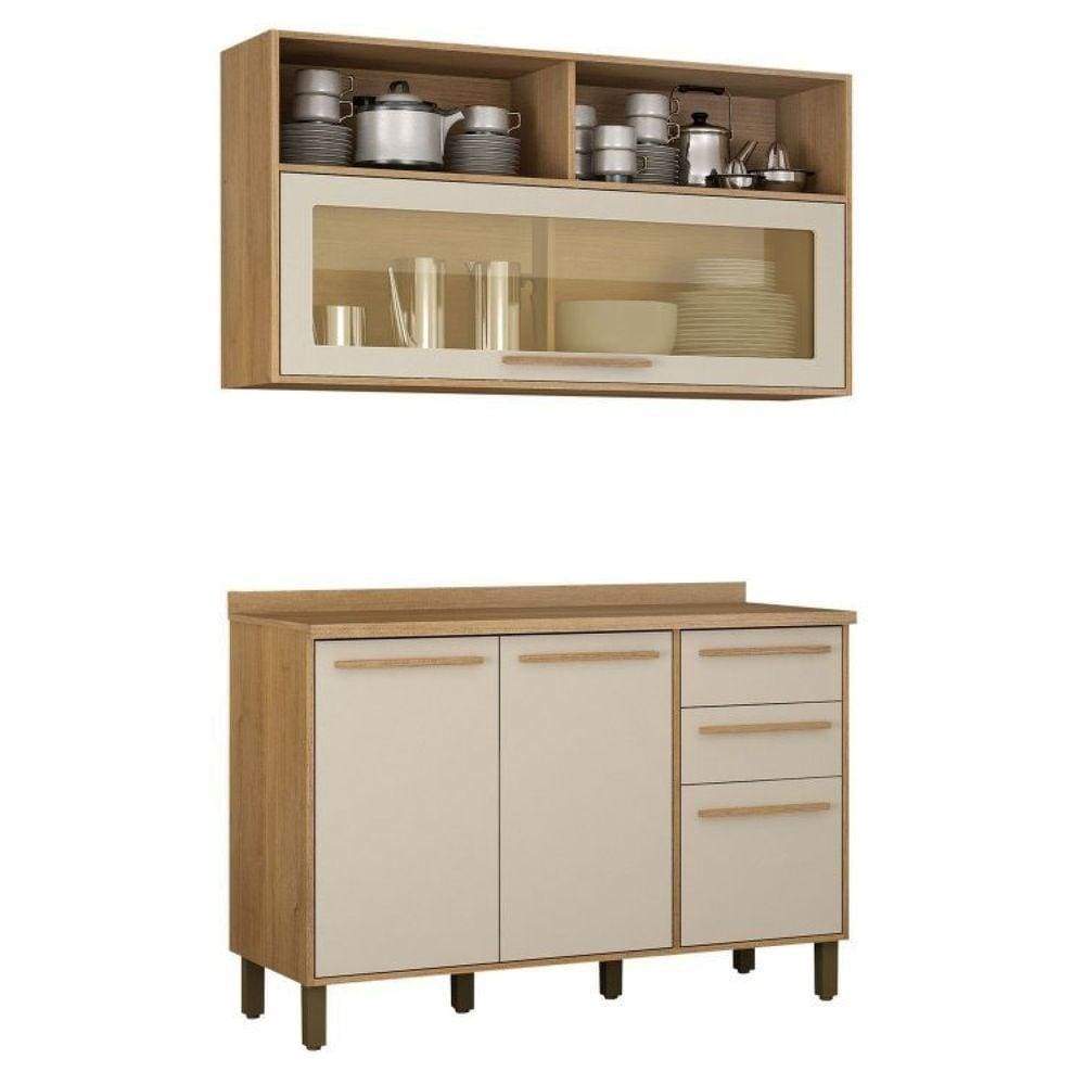 Cozinha Compacta 1 Aéreo e 1 Balcão Salvador Cinamomo/Off White