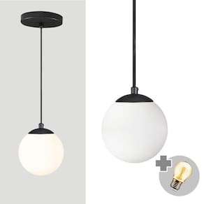 Pendente Preto C/ Globo De Vidro Branco De 14cm + Led 2w