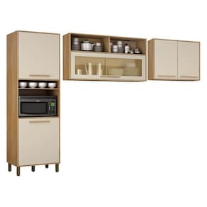 Cozinha Compacta 2 Armários Aéreos e 1 Paneleiro Salvador Cinamomo/Off White