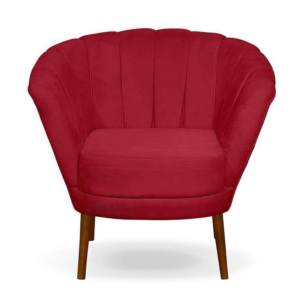 Poltrona Cadeira Pétala Flor Decorativa Suede Vermelho