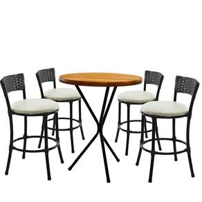 4 Banquetas Forts Baixa Fibra Preto Ferro Bistrô Tampa Madeira Com Assento Branco