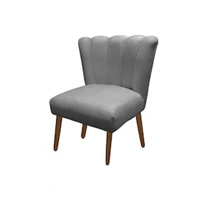 Cadeira Pétala Flor Para Sala De Estar Penteadeira Salão Suede Cinza Claro