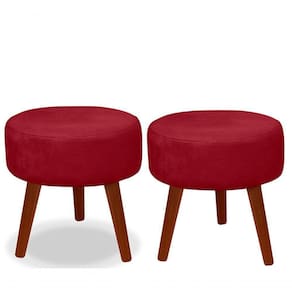 Kit 02 Puff Redondo Decorativo Panqueta De Apoiar Os Pés Suede Vermelho