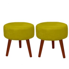 Kit 02 Puff Redondo Danny Decorativo Panqueta De Apoiar Os Pés Suede Amarelo