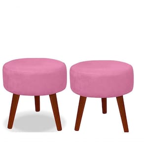 Kit 02 Puff Redondo Decorativo Panqueta De Apoiar Os Pés Suede Rose