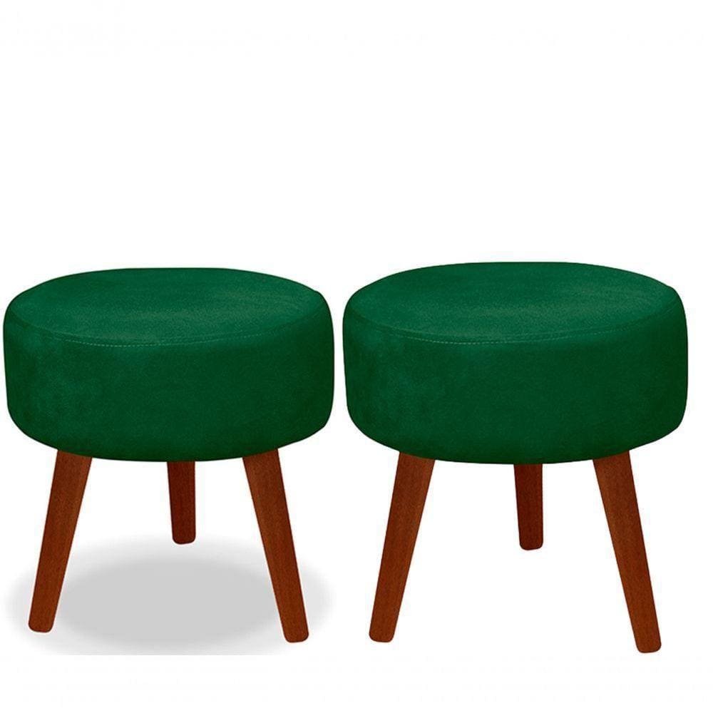 Kit 02 Puff Redondo Decorativo Panqueta De Apoiar Os Pés Suede Verde