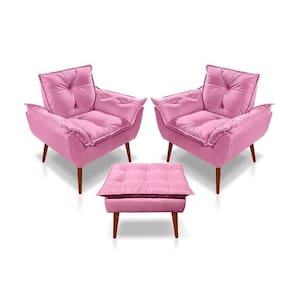 Kit C/2 Poltronas Opala + 01 Puff Opala Elegante Suede Rose