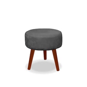 Puff Redondo Decorativo Panqueta De Apoiar Os Pés Suede Cinza Escuro