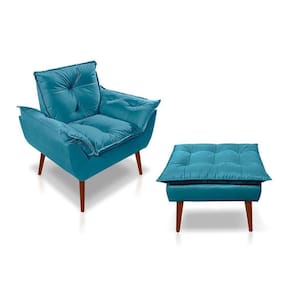 Kit C- 01 Poltrona Opala + 01 Puff Opala Elegante Suede Azul Tiffany