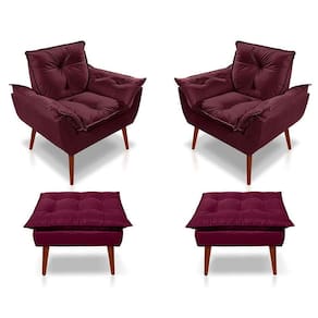 Kit C-02 Poltronas Opala + 02 Puff Opala Elegante Suede Bordo