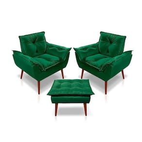 Kit C/2 Poltronas Opala + 01 Puff Opala Elegante Suede Verde