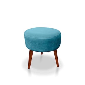 Puff Redondo Decorativo Panqueta De Apoiar Os Pés Suede Azul Tiffany