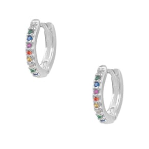 Brinco De Argola Prata 925 Feminino Cravejado Em Zircônia Colorido