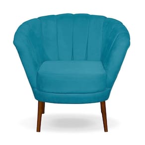 Poltrona Cadeira Pétala Flor Decorativa Suede Azul Tiffany