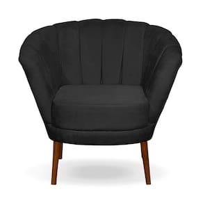 Poltrona Cadeira Pétala Flor Decorativa Suede Preto