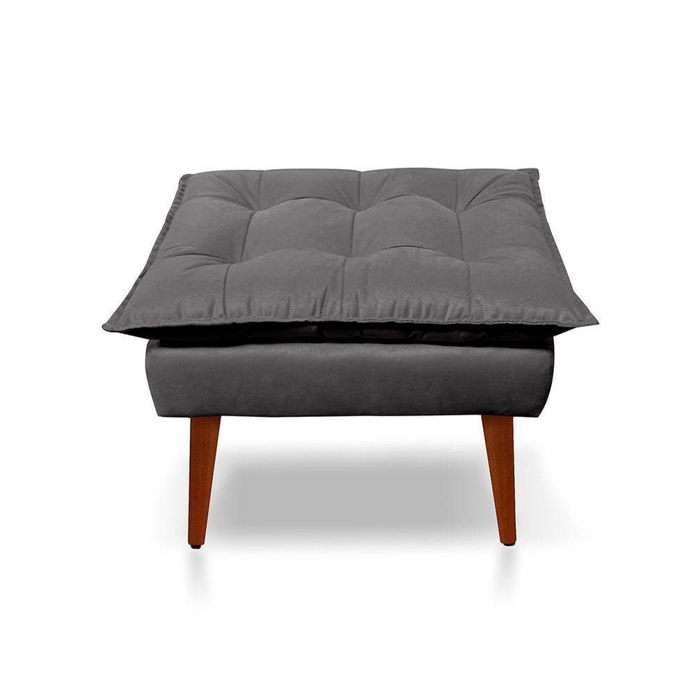 Puff Opala Decorativo Panqueta De Apoiar Os Pés Suede Cinza Escuro