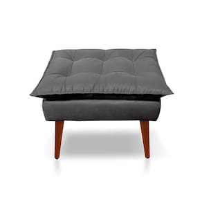 Puff Opala Decorativo Panqueta De Apoiar Os Pés Suede Cinza Escuro