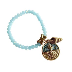 Pulseira Cristais Pingente Iemanja E Concha Banho Ouro 18K