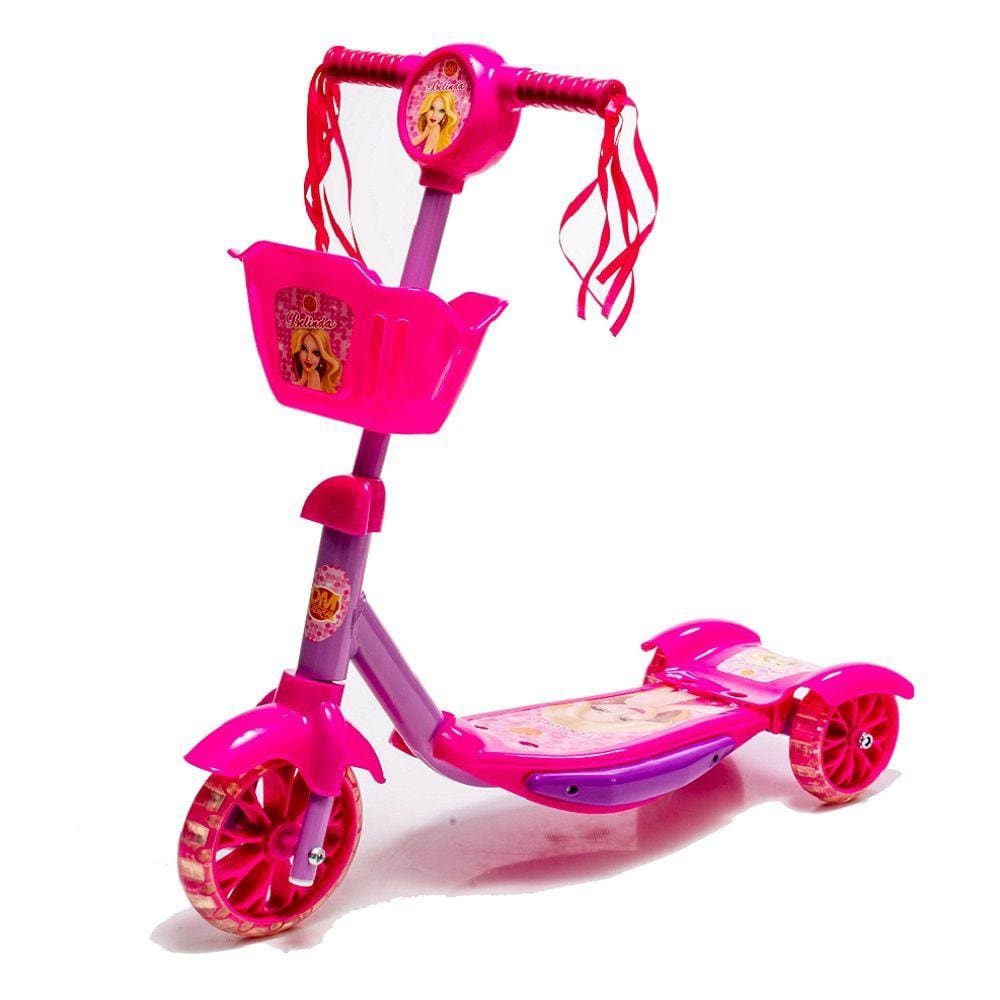 Patinete Infantil Musical Princesa 3 Rodas Luzes E Cestinha