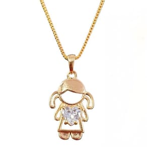 Pingente Menina Filha Coração Zirconia Folheado Ouro 18K