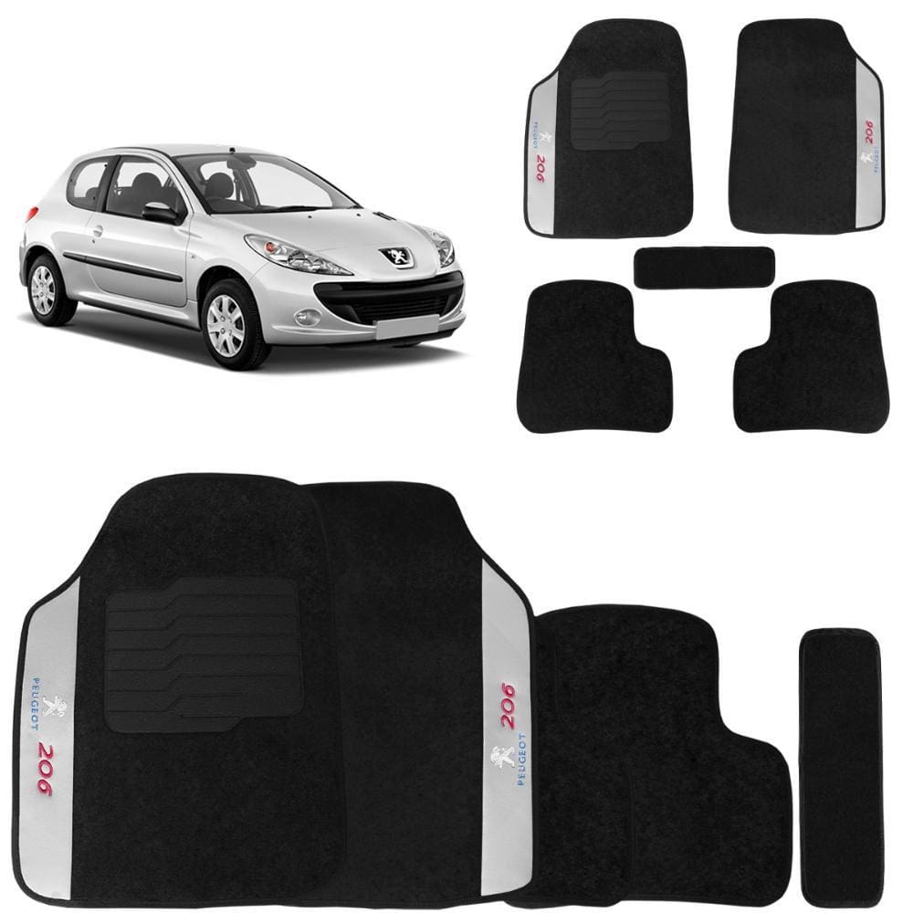 Jogo de Tapetes Carpete Peugeot 206 1998 a 2010 Preto 5 Peças