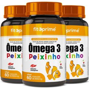 Kit 3 Ômega 3 Peixinho Mastigável Sabor Cereja 60 Cápsulas
