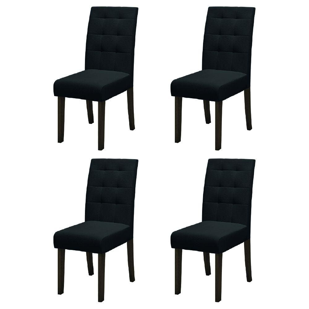 Conjunto Com 4 Cadeiras Estofada Sala de Jantar Dubai Castanho / Preto Dobuê