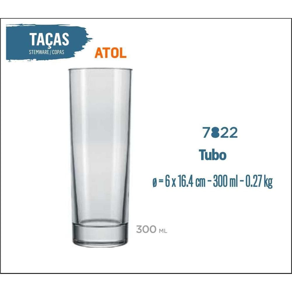 06 Copos Atol 300Ml - Tubo Long Drink