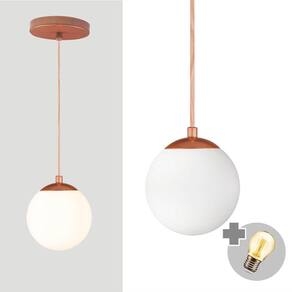 Pendente Bronze C/ Globo De Vidro Branco De 14cm + Led 2w