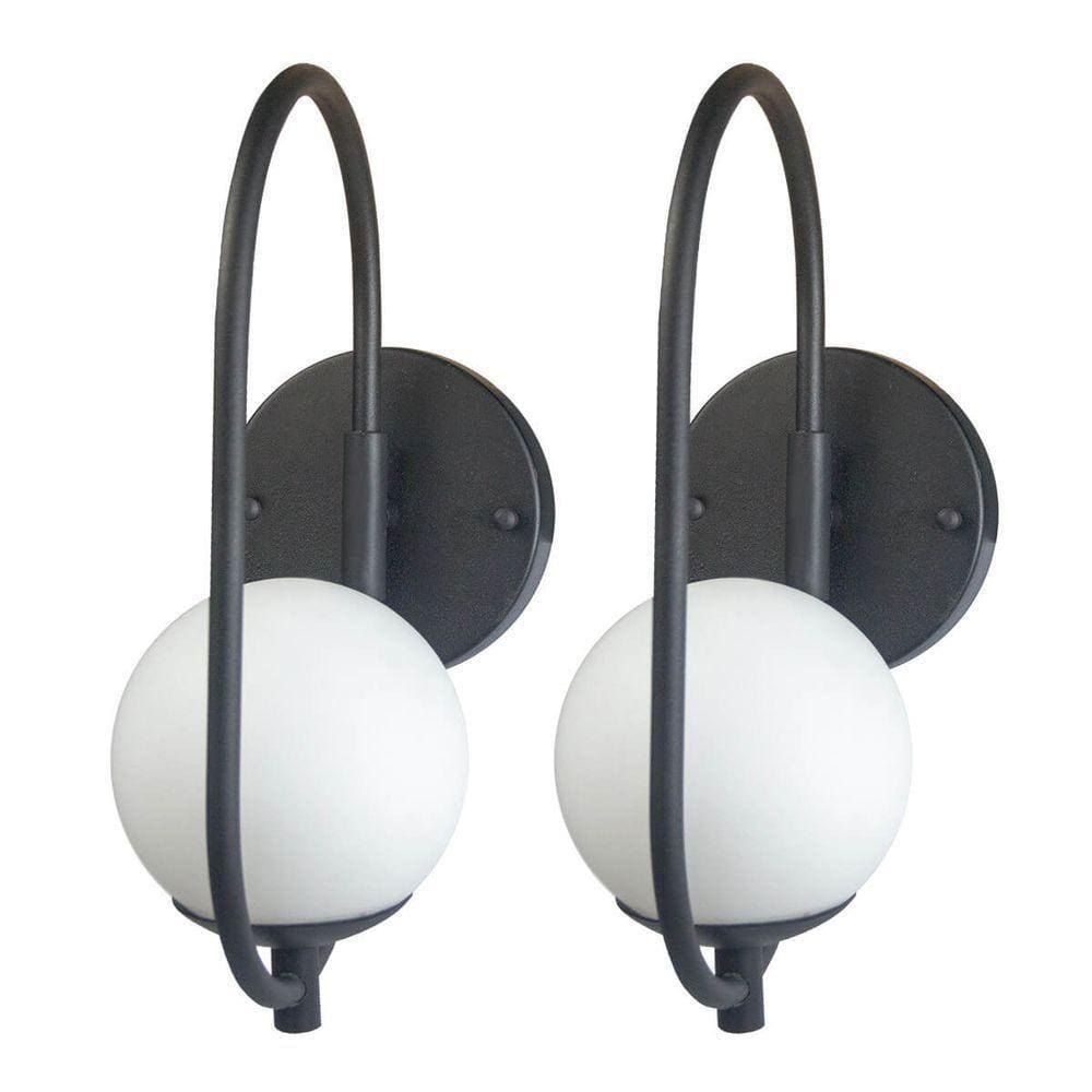 Kit 2 Arandela Online Preta Globo De Vidro Branco + Led 5w