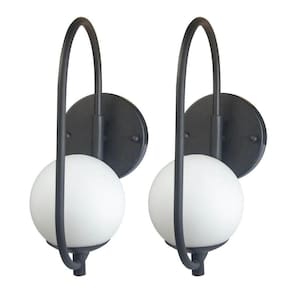 Kit 2 Arandela Online Preta Globo De Vidro Branco + Led 5w