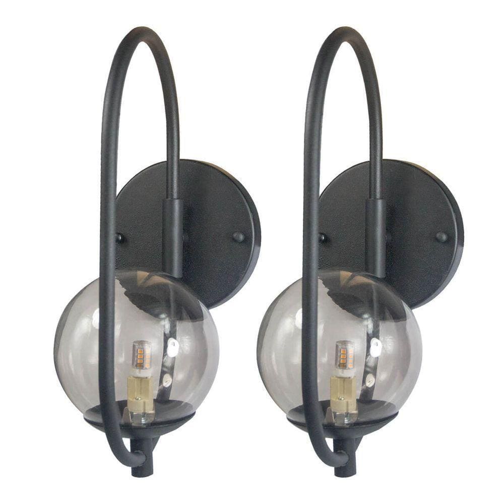 Kit 2 Arandela Online Preta Globo De Vidro Fume + Led 5w