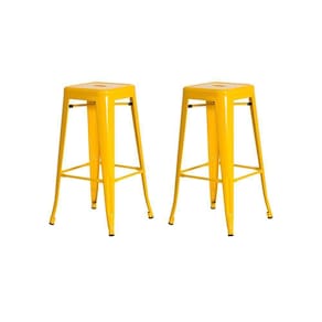 2 Banquetas Tolix Iron Design Industrial Amarela 76 Cm Aço