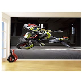 Papel De Parede 3D Moto Grau Empinando Manobra 3,5M Bkm28
