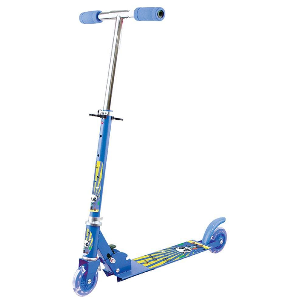 Patinete 2 Rodas C/ Led Menino Panda Até 45kg Azul Dobrável