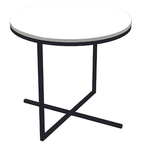 Mesa de Centro Redonda Volpi Artesano 46 cm (altura) em MDP Branco Estrutura Metálica em Aço Preto