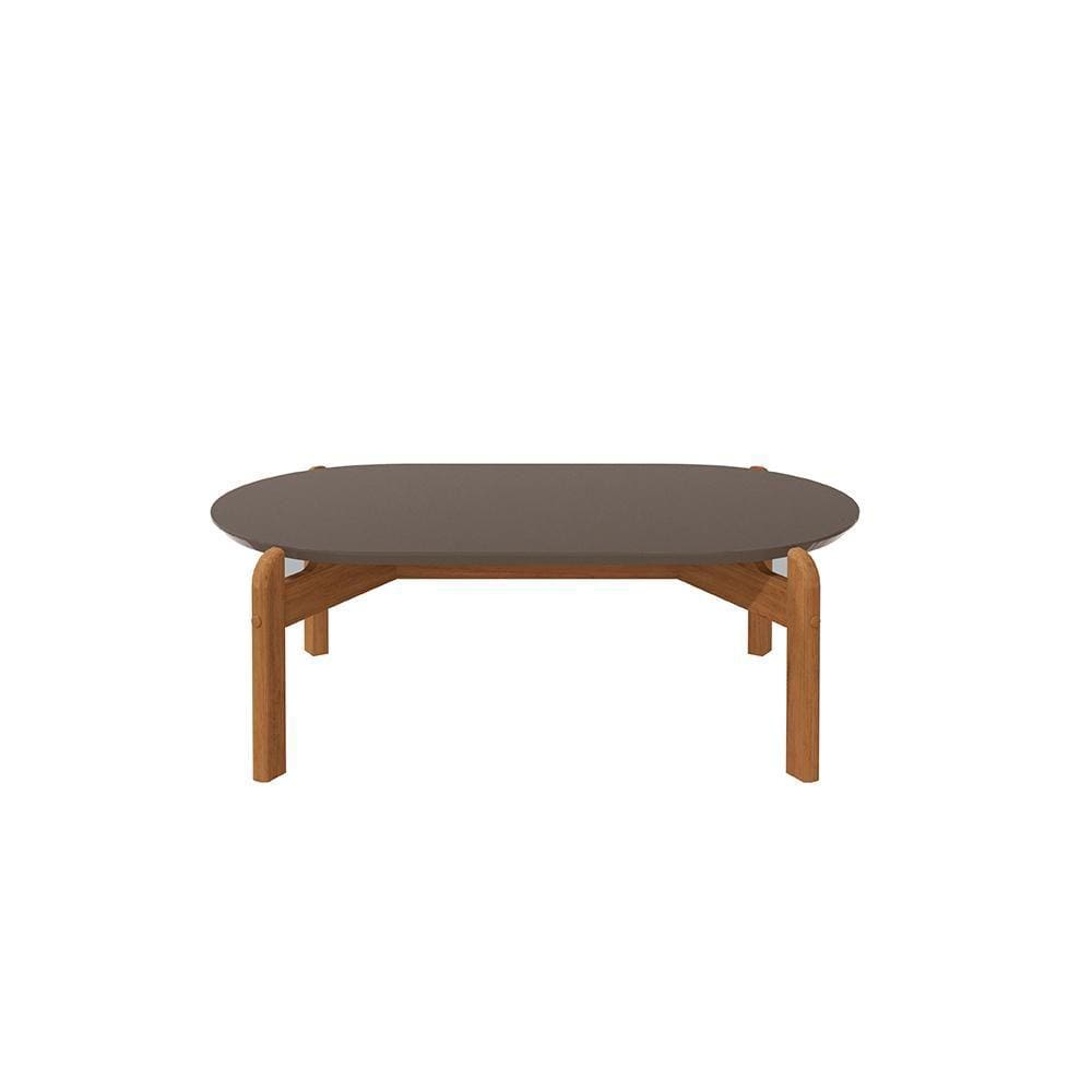 Mesa de Centro Sala Lizz Oblonga com Pés de Madeira Maciça - Cinza
