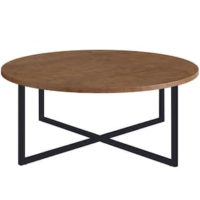 Mesa de Centro Redonda Artesano 70 cm (largura) em MDP Vermont Estrutura Metálica em Aço Preta