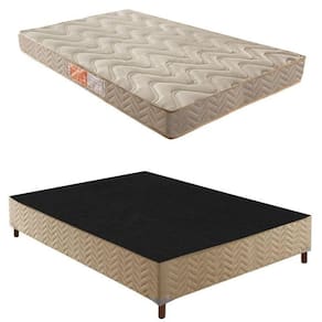 Box Casal Júlia 42x138x188cmcom Colchão Casal Unique D33 Duoface 25x138x188cm Rustico Bege