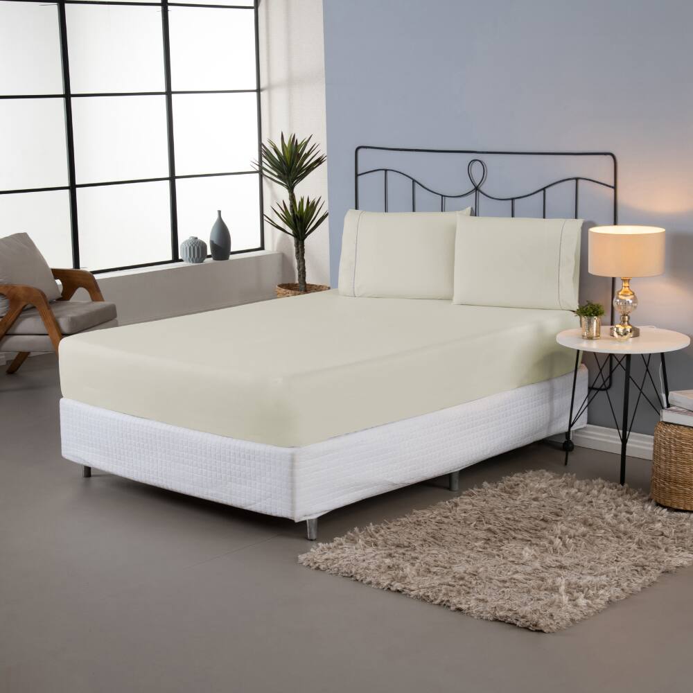 Jogo de Lençol Roupa de Cama Casal Padrão Percal 140 Fios Liso Ponto Palito Algodão 3 Peças