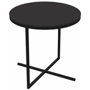 Mesa de Centro Redonda Volpi Artesano 46 cm (altura) em MDP Preto Estrutura Metálica em Aço Preto