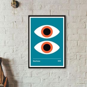 Quadro Bauhaus Poster Olhos - Azul 24X18Cm - Com Vidro
