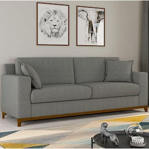 Sofá Living Vintage 3 Lugares 200cm em Linho Slim Cinza riscado