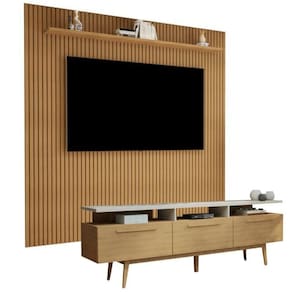 Rack 3 Porta San Paulo com Estante Home Suspenso Frisado para Tv até 75 Polegadas Curitiba Cinamomo/Off White