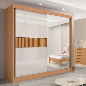 Guarda-roupa Casal 2 Portas 6 Gavetas 100% Mdf Coliseu Ripado Cinamomo/Off White
