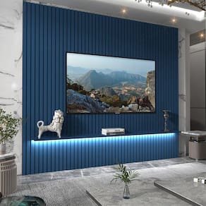 Painel Ripado para Tv até 85 Polegadas com Led 1 Prateleira Nobre 230cm Azul royal