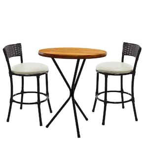 2 Banquetas Forts Baixa Fibra Preto Ferro 1 Bistrô Tampa Madeira Com Assento Branco