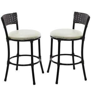 2 Banquetas Forts Baixa Ferro Fibra Sintética Preto Assento Estofado Branco