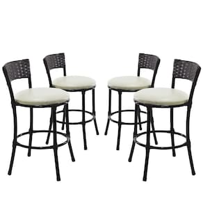 4 Banquetas Forts Baixa Ferro Fibra Sintética Preto Assento Branco