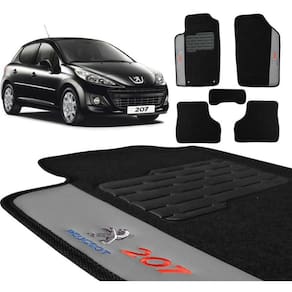 Jogo de Tapetes Carpete Peugeot 207 Preto Bordado 5 Peças